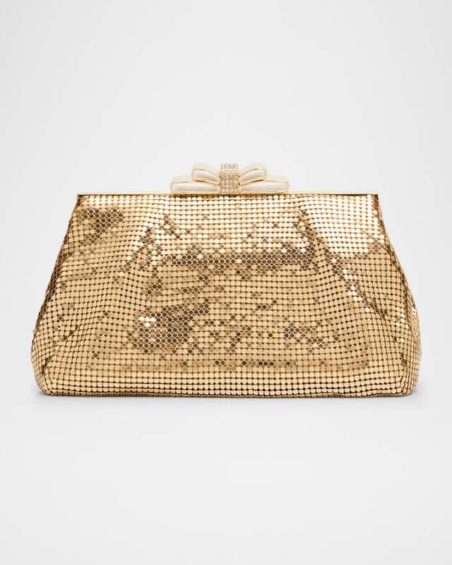 Blake Bow Mesh Brass Clutch Bag